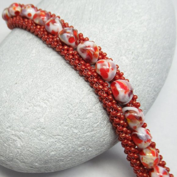 Hand woven ooak glass bead bracelet - Picture 1 of 10